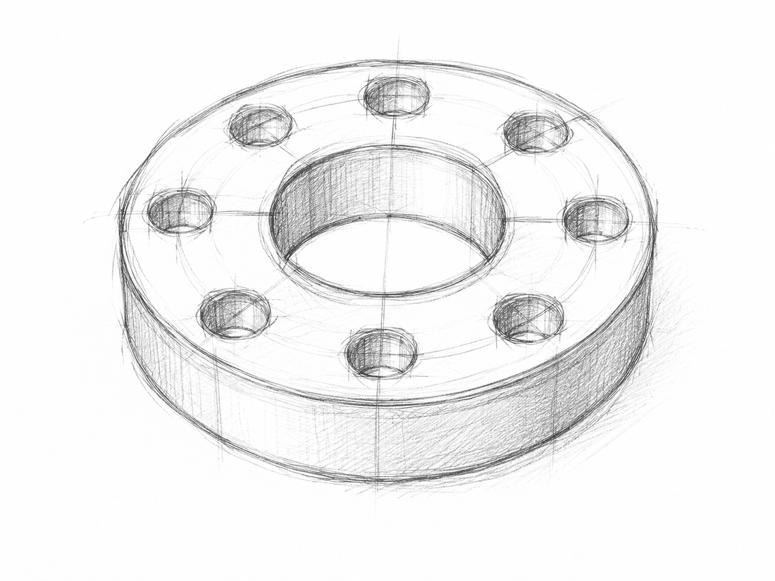 Technical sketch of a weld-neck flange