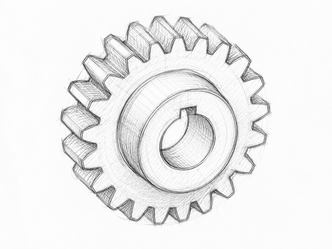 Technical sketch of a helical clamp-hub gear