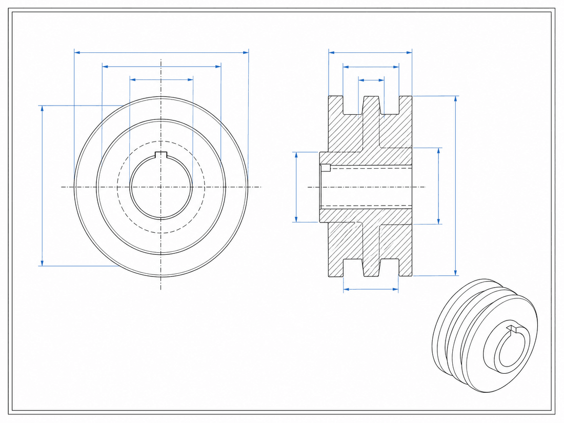 A finished, print-ready CAD technical drawing sheet exported from DrawCAD