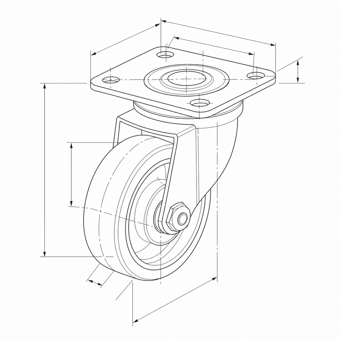 CAD-style technical drawing of a Caster wheel generated by DrawCAD