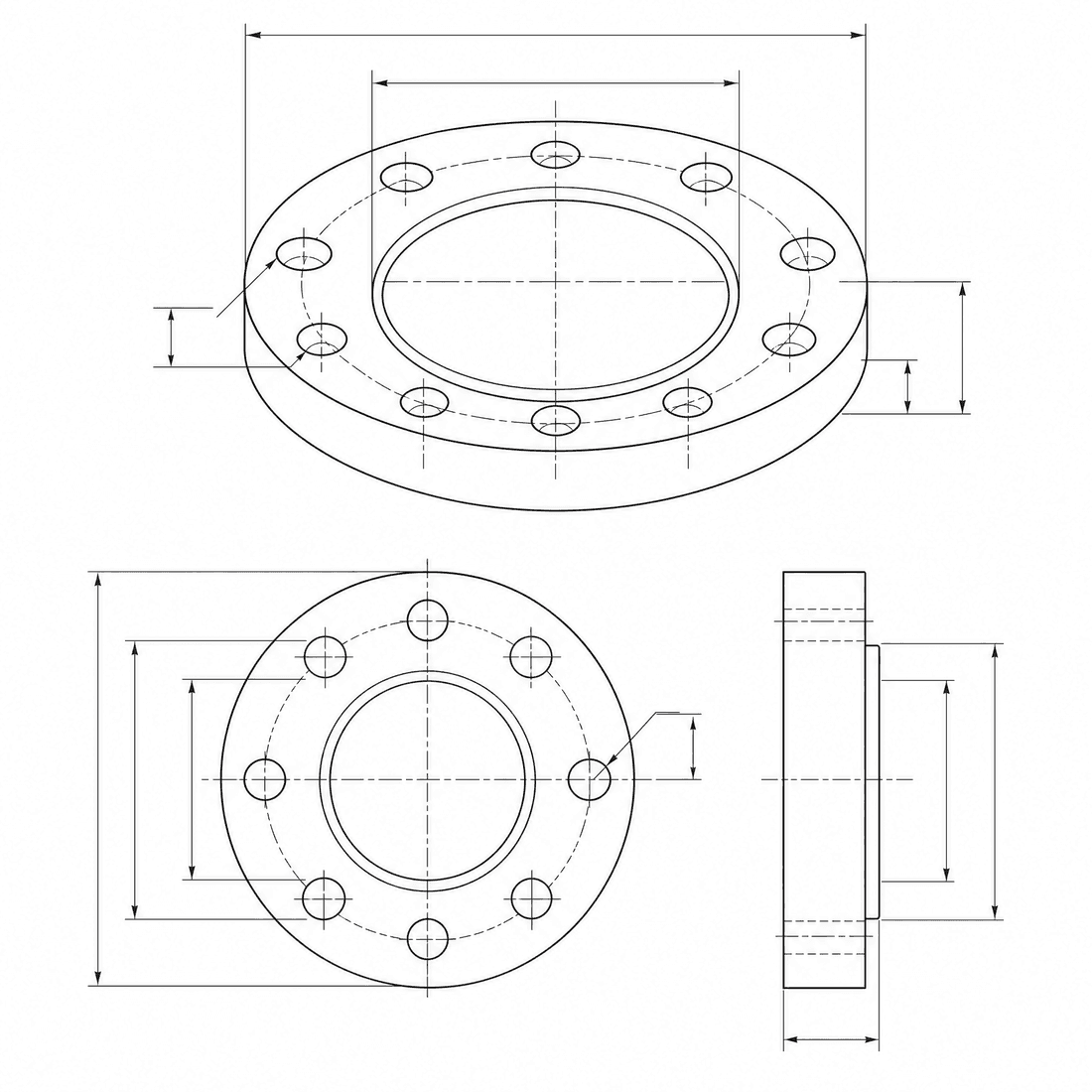 CAD-style technical drawing of a Pipe flange generated by DrawCAD