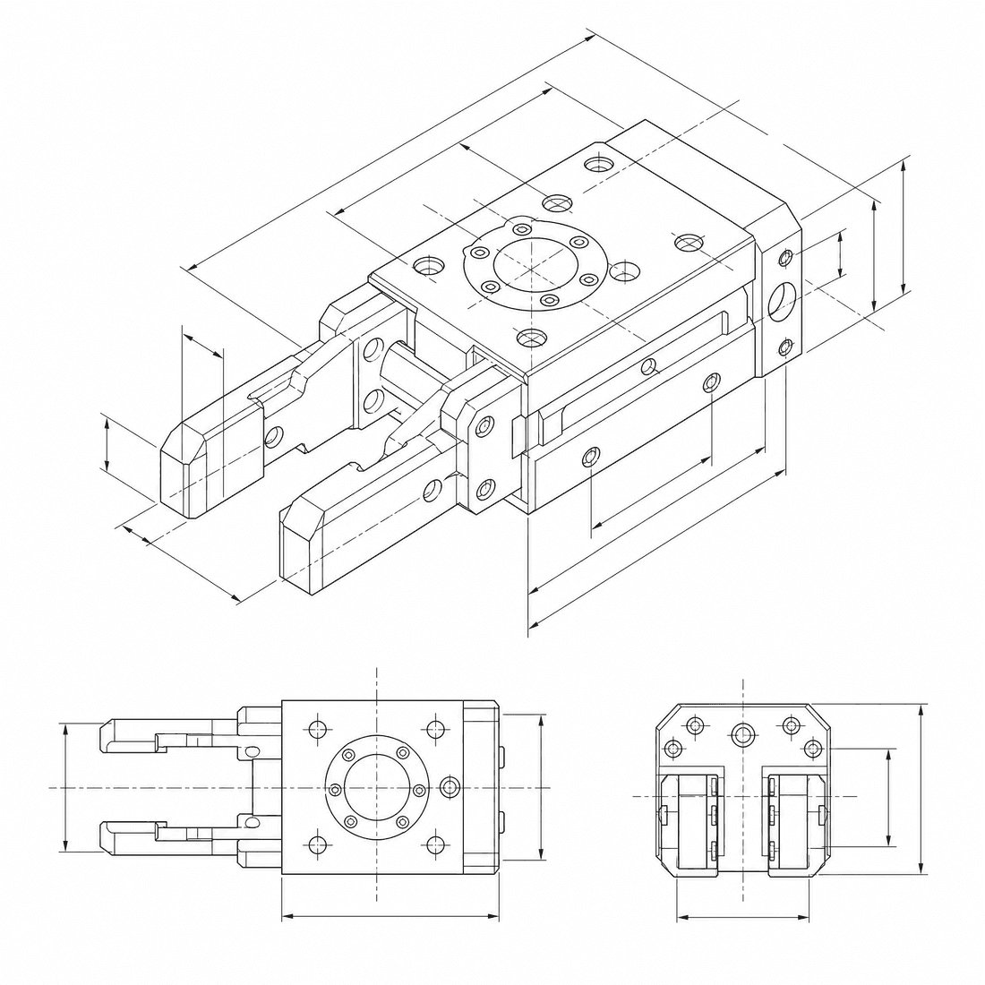 CAD-style technical drawing of a Robot gripper generated by DrawCAD