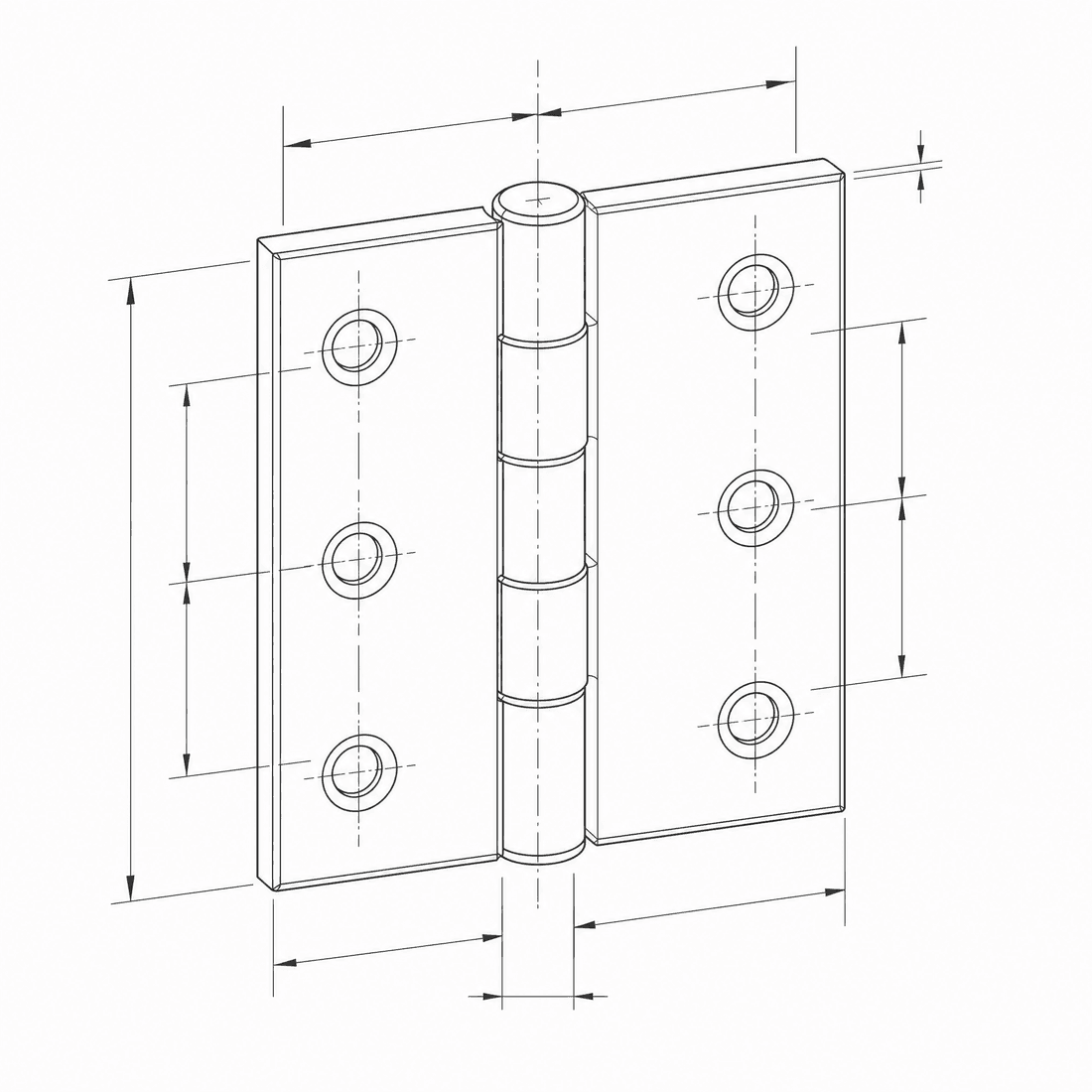 CAD-style technical drawing of a Door hinge generated by DrawCAD